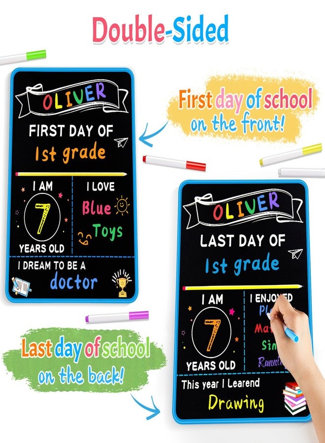 multiwins First and Last Day of School Sign with 6 Colorful Liquid Chalk Markers Pack - 14”x11”Double-Sided Back to School Signs for Kids - Reusable Wooden 1st Day of Preschool/Kindergarten Photo Props - Image 2